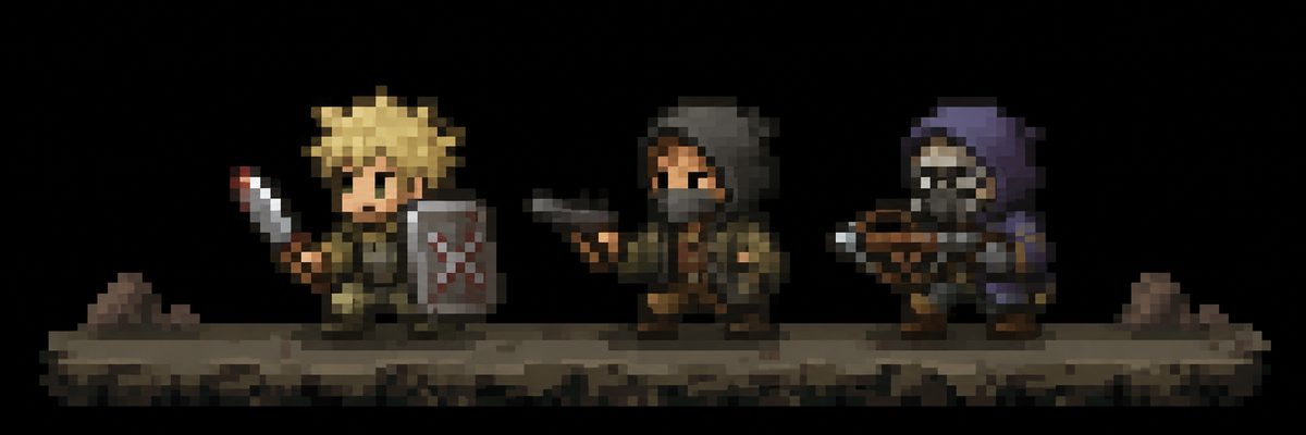 KI-generierter Fake-Pixel-Trupp: aus der Ferne überzeugend, aber hineingezoomt passt das Raster nicht und die Kanten werden weich